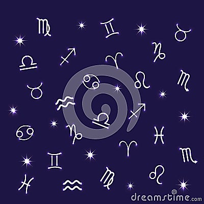 Zodiac signs vector icons, horoscope pattern Vector Illustration