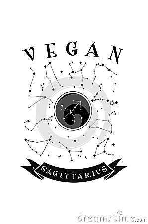 Zodiac signs.Vegan Sagittarius design with constellations Cartoon Illustration