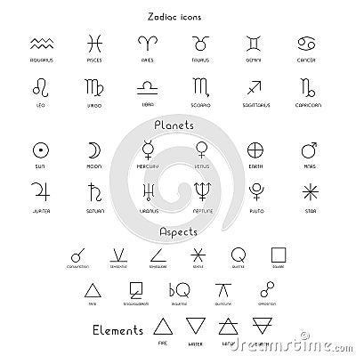 Zodiac sings astrology astronomy symbols, isolated icons Vector Illustration