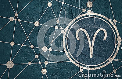 Zodiac symbol in circle on geometry backdrop Stock Photo