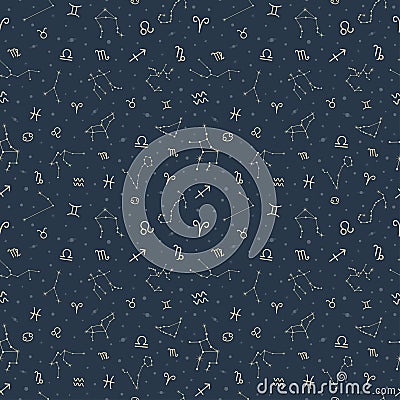 Zodiac symbols and star seamless pattern vector astrology background Vector Illustration