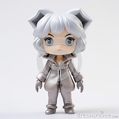 Zoey: Kawaii Vinyl Toy With Grey Hair And Silver Outfit Stock Photo