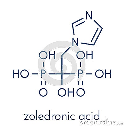 Zoledronic acid zoledronate osteoporosis drug molecule bisphosphonate class. Skeletal formula. Vector Illustration