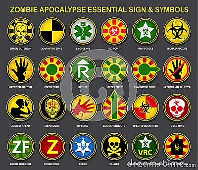 Zombie Apocalypse Essential Signs & Symbols Vector Illustration