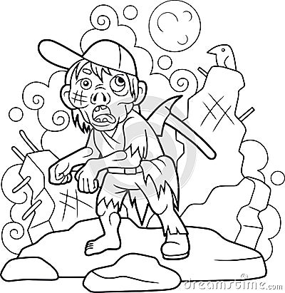 Zombie with an ax in the back Vector Illustration