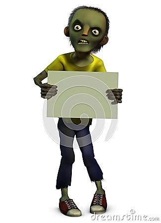 Zombie boy holding blank Cartoon Illustration