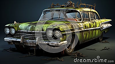 Zombie Car: A Realistic Urban Scene With An Old Green Model Car Stock Photo