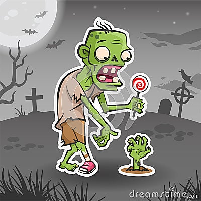 Zombie cartoon character. Halloween sticker. Halloween monster. Vector holiday illustration for stickers Vector Illustration