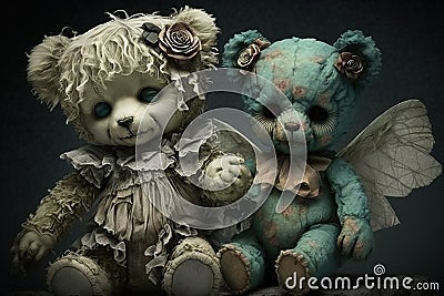 Zombie cherubs teddy bears, created with Generative AI technology Stock Photo