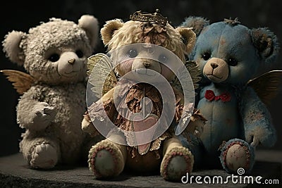 Zombie cherubs teddy bears, created with Generative AI technology Stock Photo