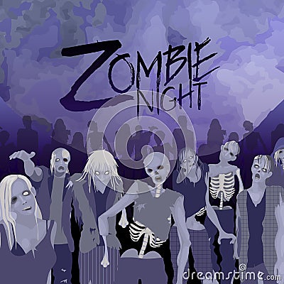 Zombie crowd walking forward Vector Illustration