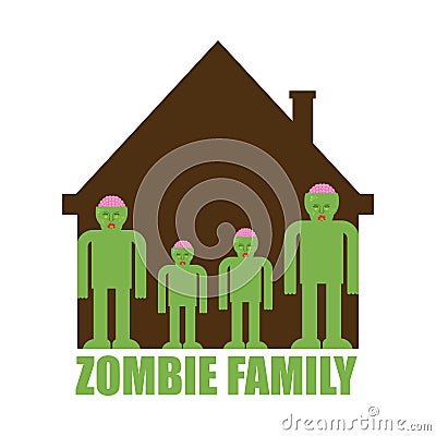 Zombie family. Zombi parents and children. Green household monsters Vector Illustration