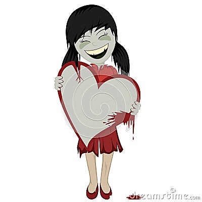 Zombie girl with a bloody heart Vector Illustration