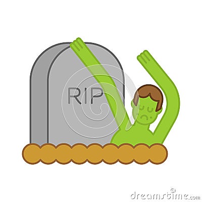 Zombie and grave. Gravestone and dead man. Halloween illustration Vector Illustration