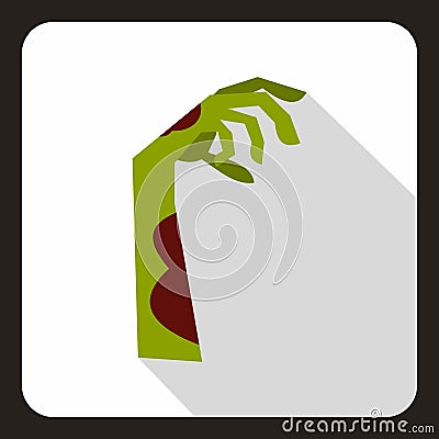 Zombie green hand icon, flat style Vector Illustration