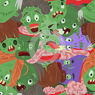 Zombie and Halloween seamless pattern vector illustration. Cartoon characters evil monsters wallpapers. Vector Illustration