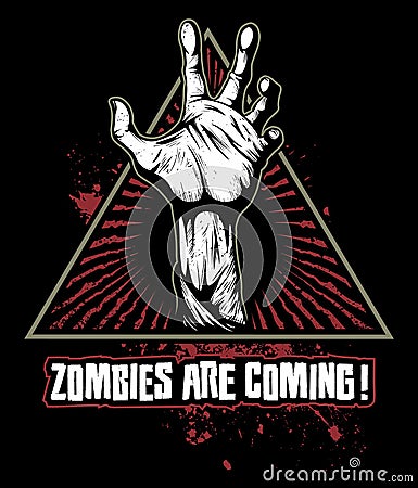 Zombie hand with the bloody stains on background, vector logo. Vector Illustration