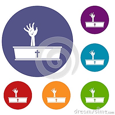 Zombie hand coming out of his coffin icons set Vector Illustration