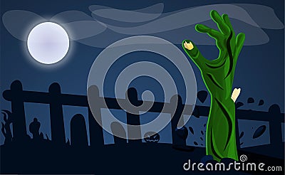 Zombie hand from ground concept background, cartoon style Vector Illustration