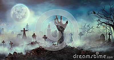 Zombie hand rise from the grave Stock Photo