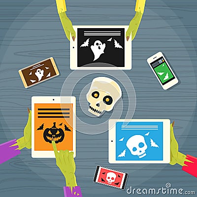 Zombie Hand Tablet Computer Smart Phone Vector Illustration