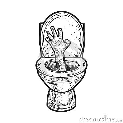 zombie hand in toilet sketch vector illustration Vector Illustration