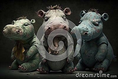 Zombie hippopotamus teddy bears, created with Generative AI technology Stock Photo