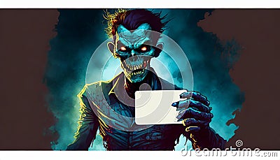 Zombie holding blank business card Stock Photo