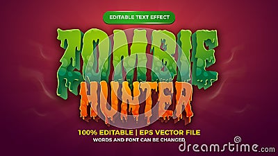 zombie hunter editable text effect cartoon comic game style Vector Illustration