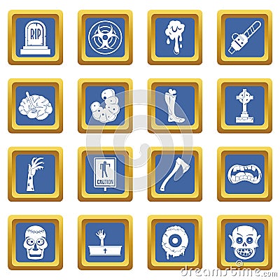 Zombie icons set blue Vector Illustration