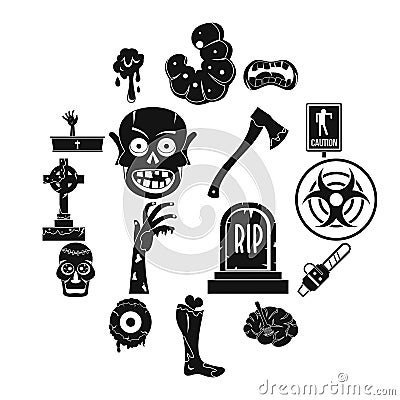 Zombie icons set parts, simple style Vector Illustration