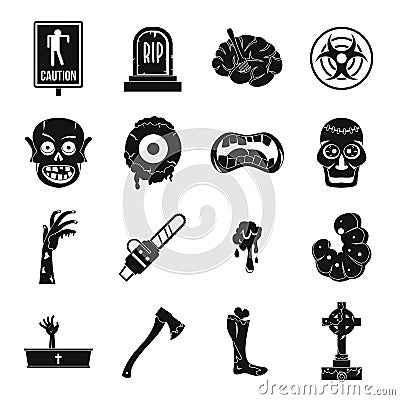 Zombie icons set parts, simple style Vector Illustration