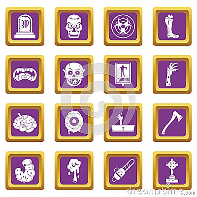 Zombie icons set purple Vector Illustration