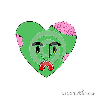 Zombie love green heart. Dead amour Vector illustration Vector Illustration