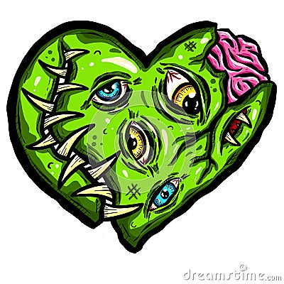 Zombie Love Heart Halloween Valentines Day Illustrations Vector Illustration