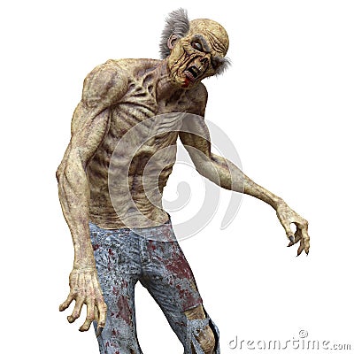 Zombie male isolated white background 3d illustration Cartoon Illustration