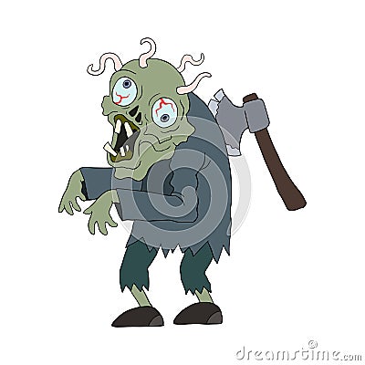 Zombie man cartoon character. Vector Illustration