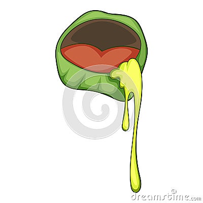 Zombie mouth with mucus icon, cartoon style Vector Illustration