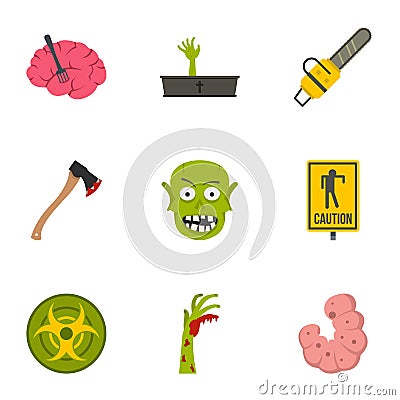 Zombie parts icon set, flat style Vector Illustration