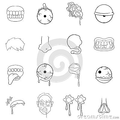 Zombie parts icon set outline Vector Illustration