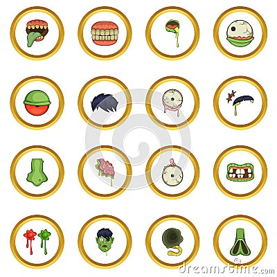 Zombie parts icons circle Vector Illustration