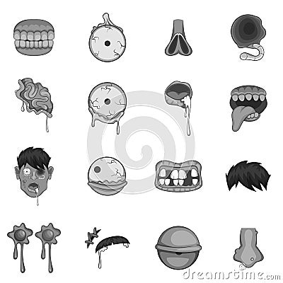 Zombie parts icons set monochrome Vector Illustration