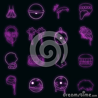 Zombie parts icons set vector neon Vector Illustration