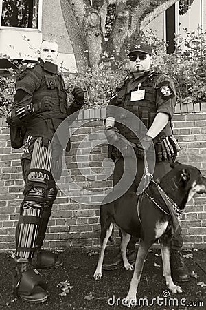 Zombie Patrol dressed as a soldier, guard the civilians from zombies. Editorial Stock Photo