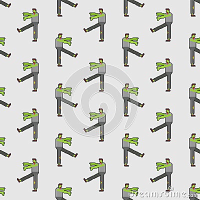 Zombie pixel art pattern seamless. pixelated zombi background. 8 bit Dead man alive texture Vector Illustration