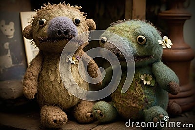 Zombie platypus teddy bears, created with Generative AI technology Stock Photo
