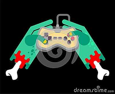 Zombie plays on gamepad. Zombie hands and joystick Vector Illustration