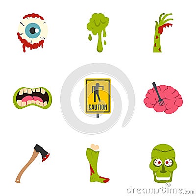 Zombie rip icon set, flat style Vector Illustration