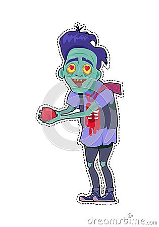 Zombie Valentine Man Flat Vector Illustration Vector Illustration