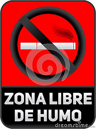 Zona libre de humo, Smoke free zone spanish text Vector Illustration